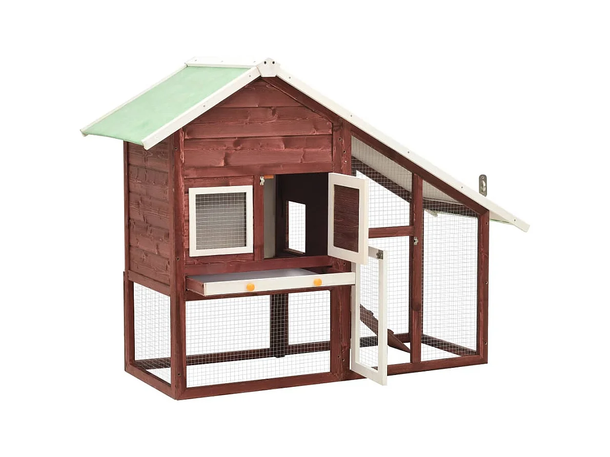 Clapier Moka et blanc 140x63x120 cm Bois de sapin massif