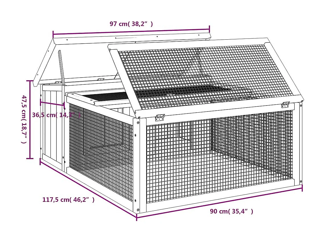 Clapier marron 117,5x97x47,5 cm bois de pin massif