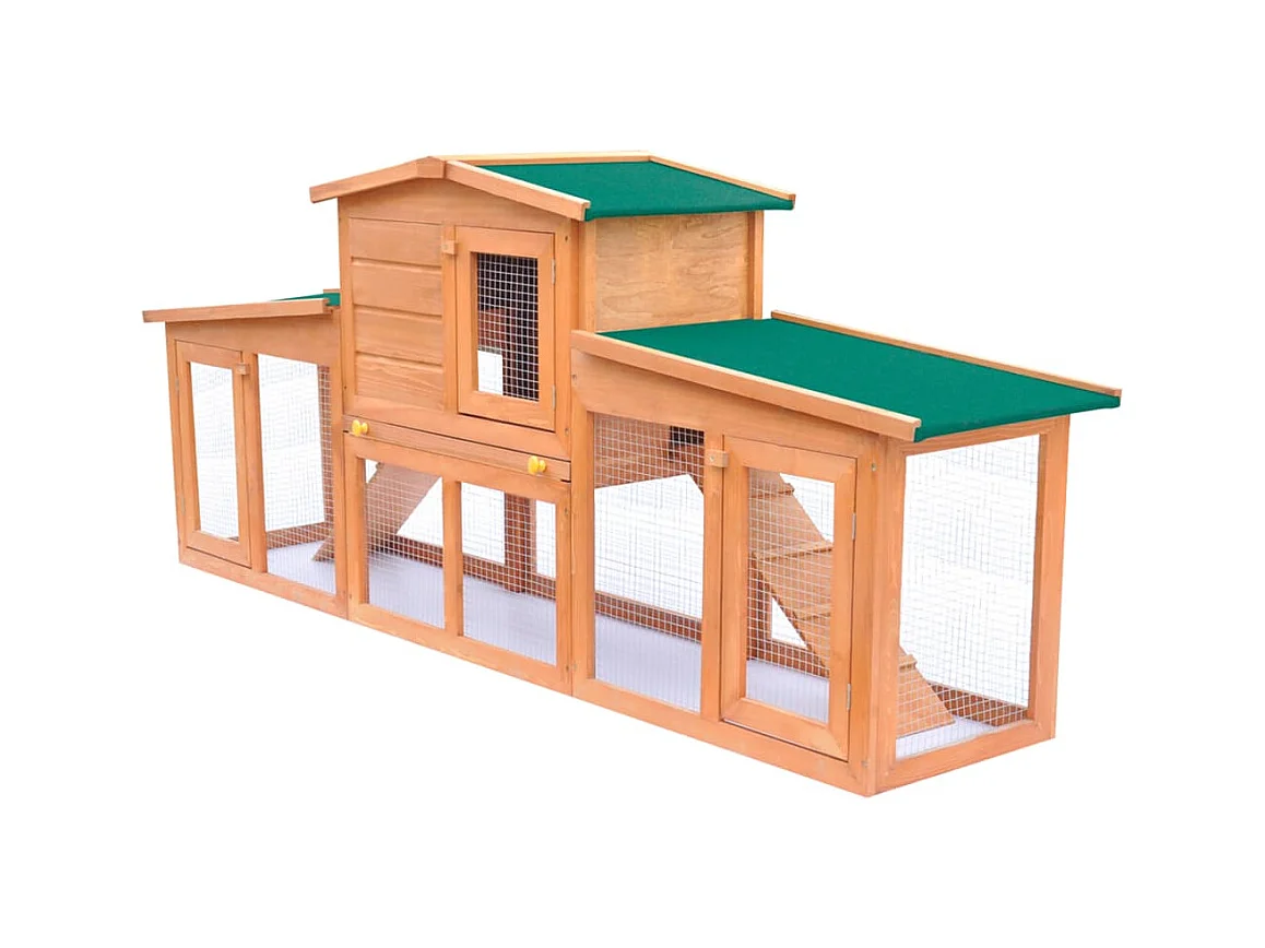 Conejera grande para animales pequeños con techo de madera