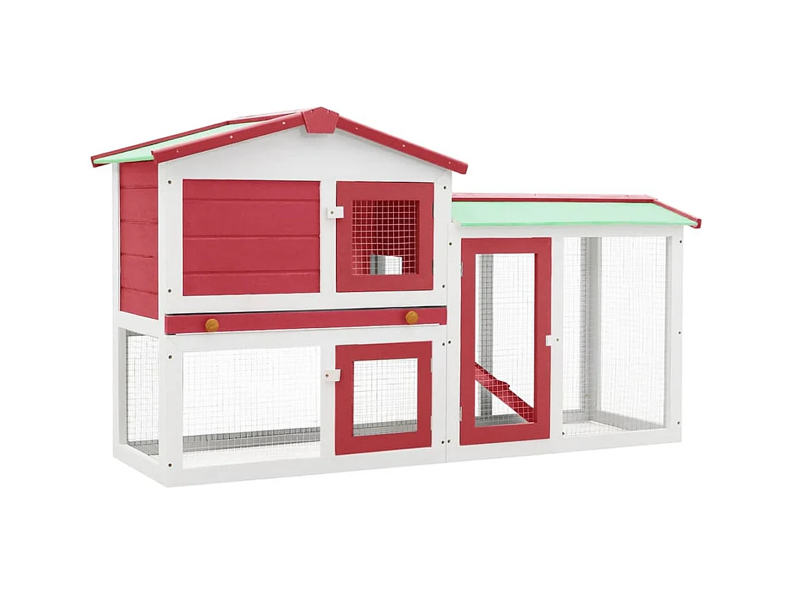 Clapier large d'extérieur Rouge et blanc 145x45x84 cm Bois