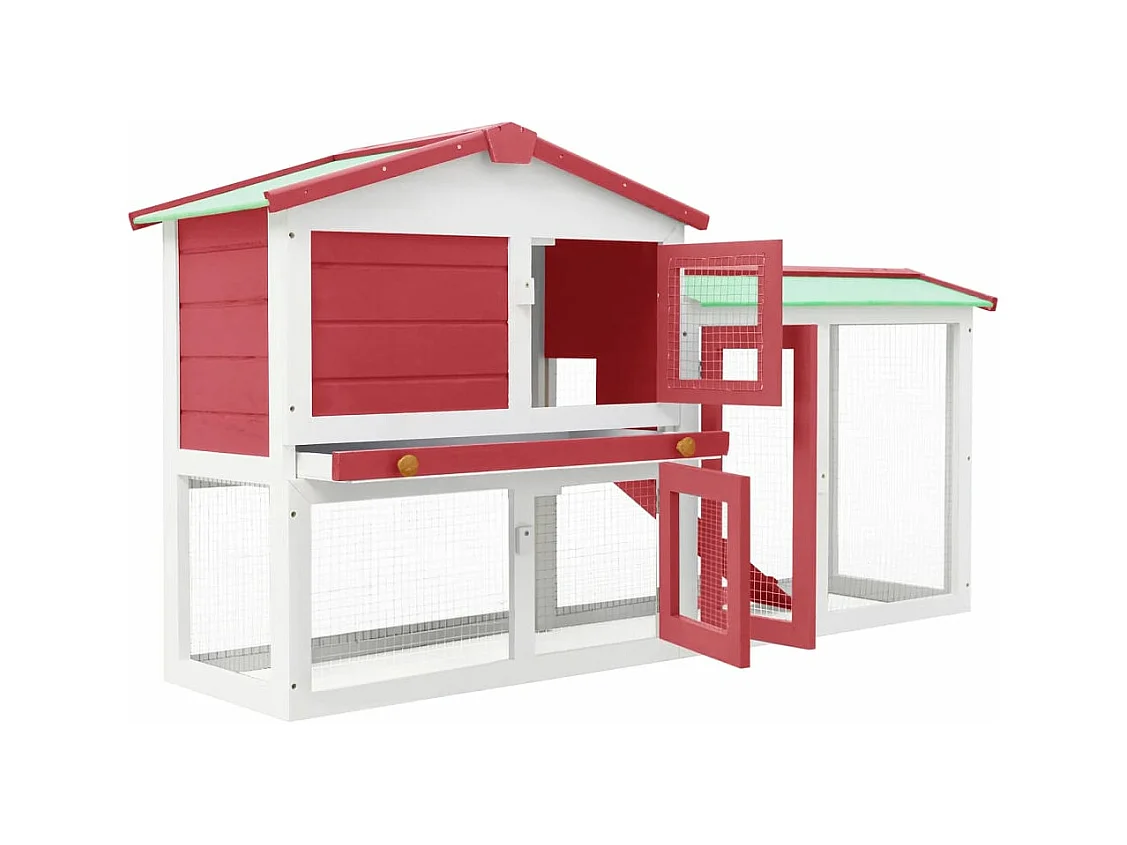 Clapier large d'extérieur Rouge et blanc 145x45x84 cm Bois