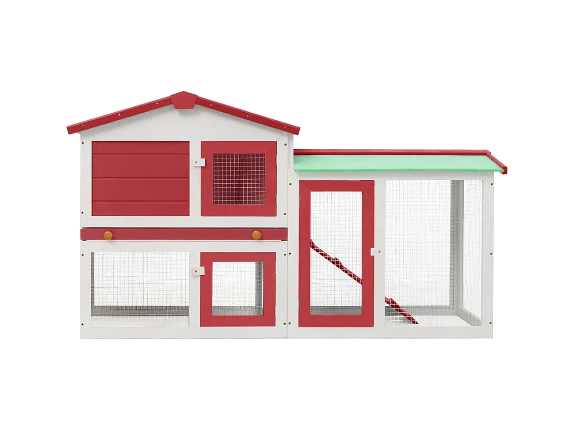 Clapier large d'extérieur Rouge et blanc 145x45x84 cm Bois