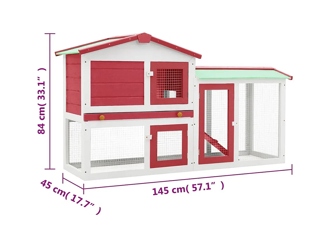 Clapier large d'extérieur Rouge et blanc 145x45x84 cm Bois