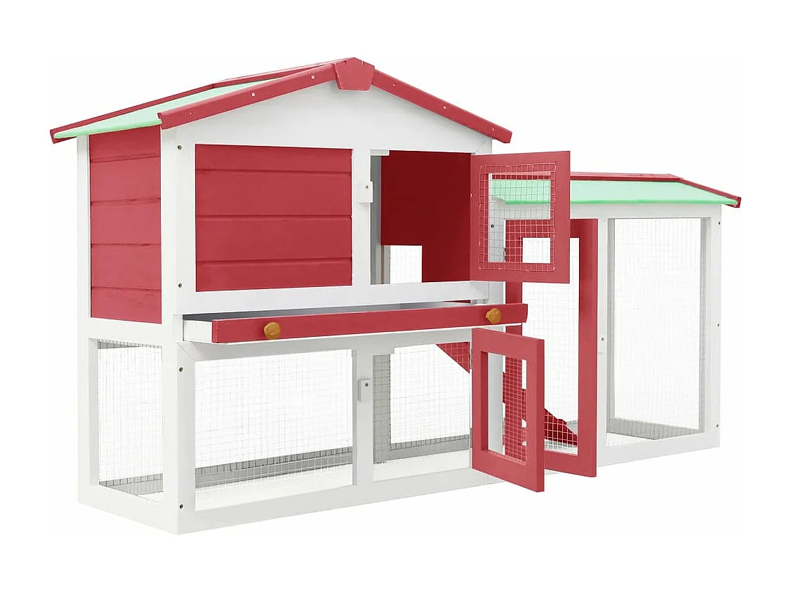 Clapier large d'extérieur Rouge et blanc 145x45x84 cm Bois