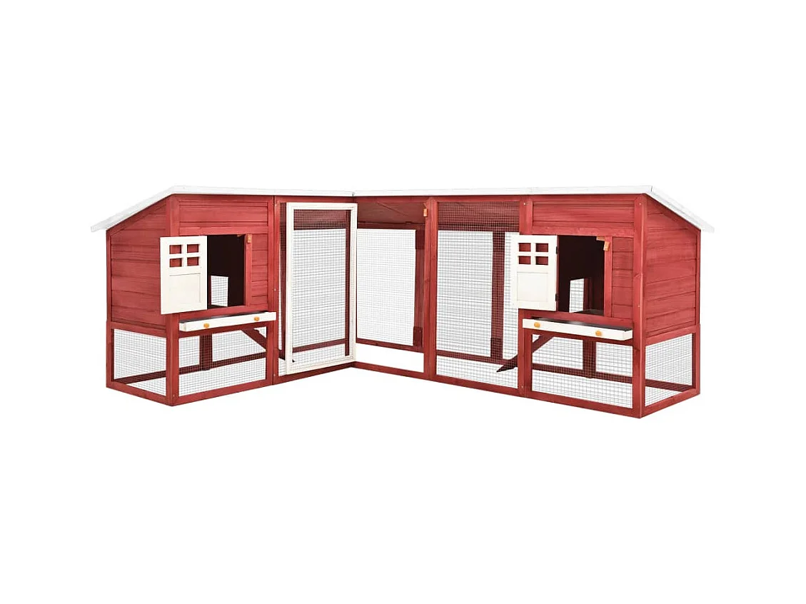 Clapier d'extérieur avec piste Rouge et blanc Bois de sapin