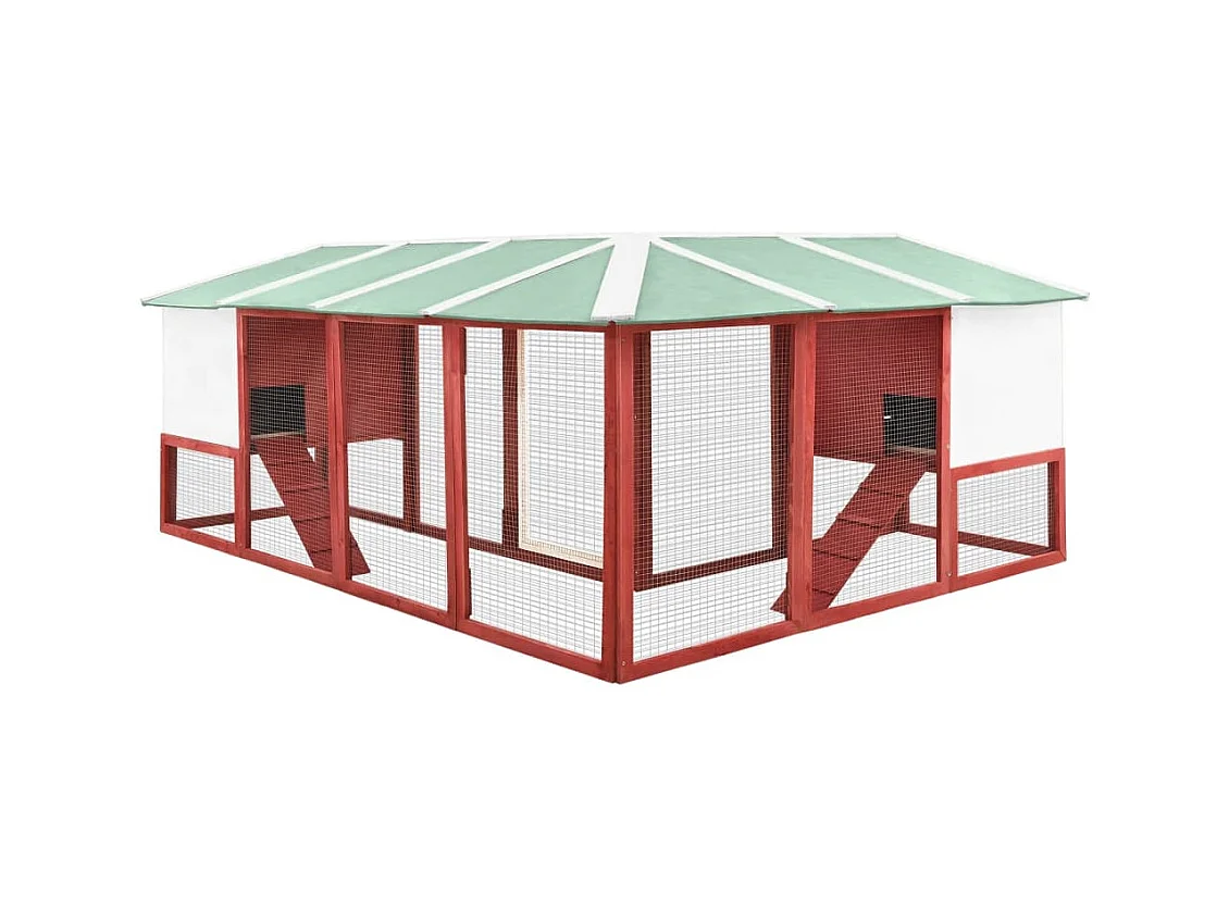 Clapier d'extérieur avec piste Rouge et blanc Bois de sapin