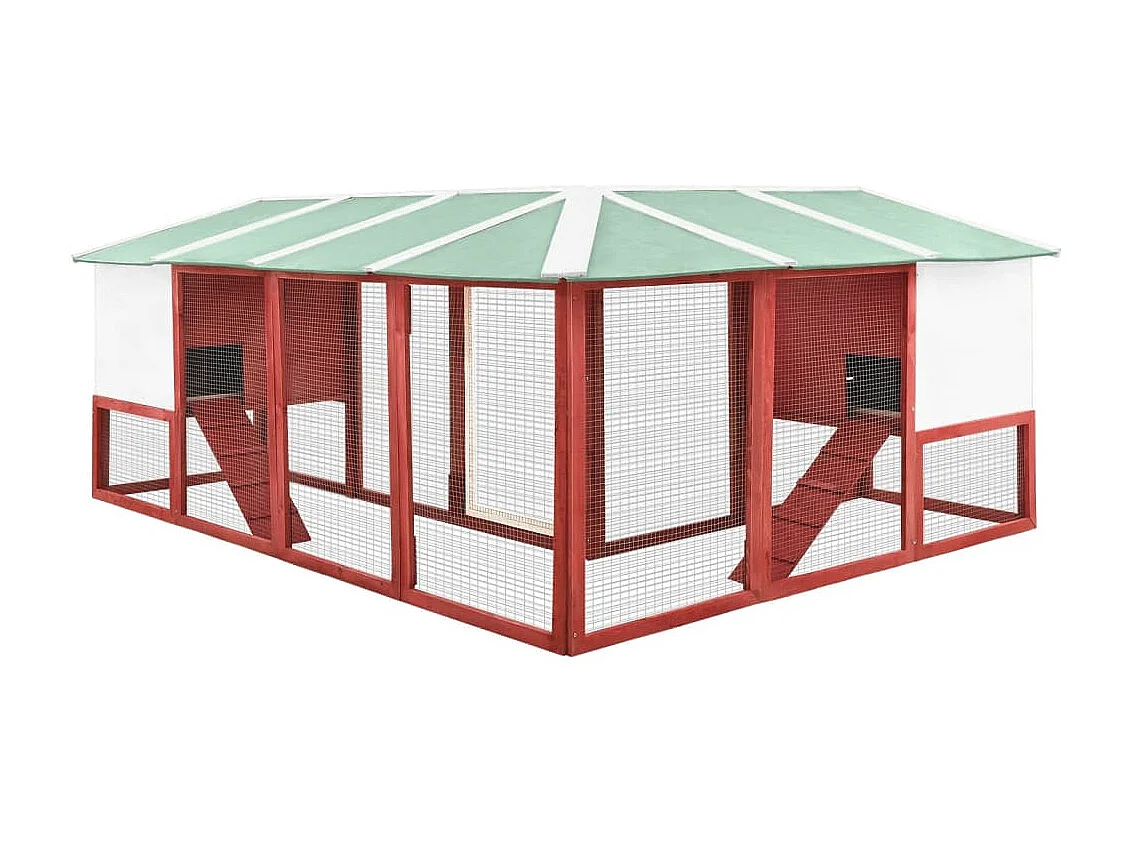 Clapier d'extérieur avec piste Rouge et blanc Bois de sapin