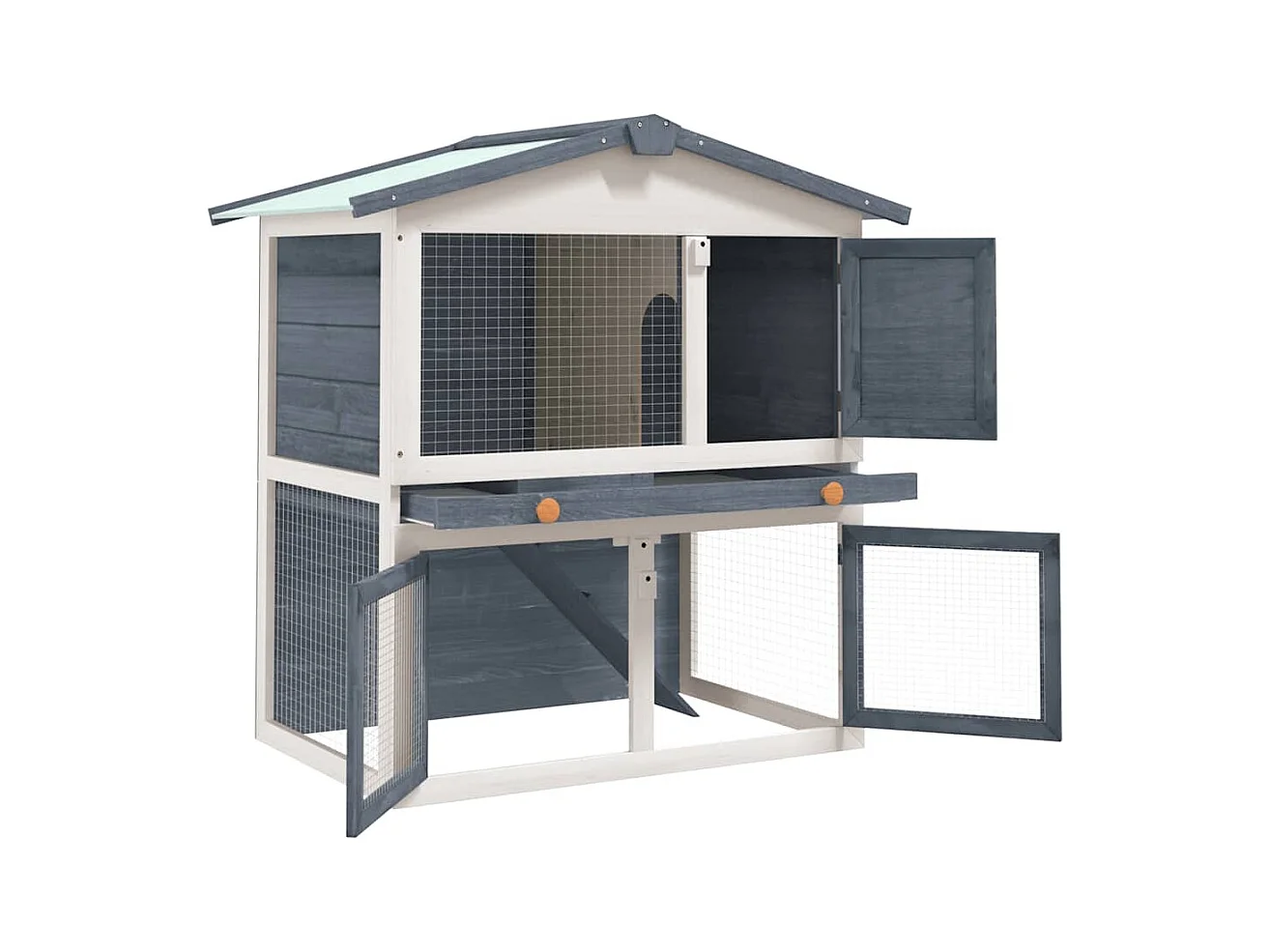 Clapier d'extérieur 3 portes Gris Bois