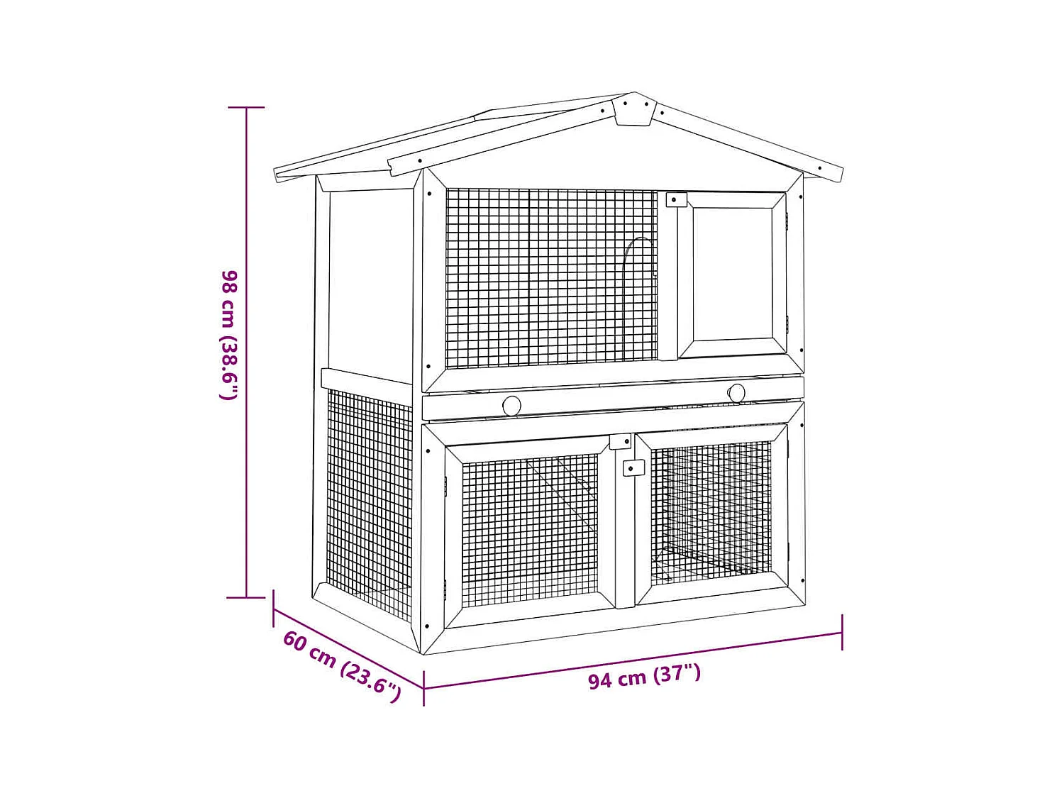 Clapier d'extérieur 3 portes Gris Bois
