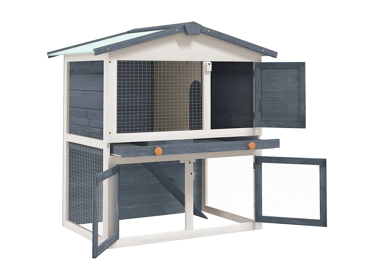 Clapier d'extérieur 3 portes Gris Bois