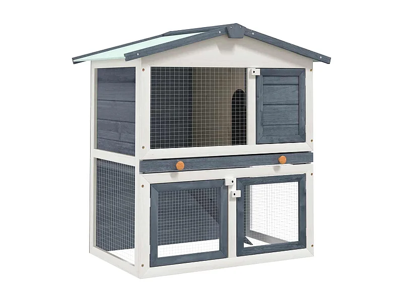 Clapier d'extérieur 3 portes Gris Bois