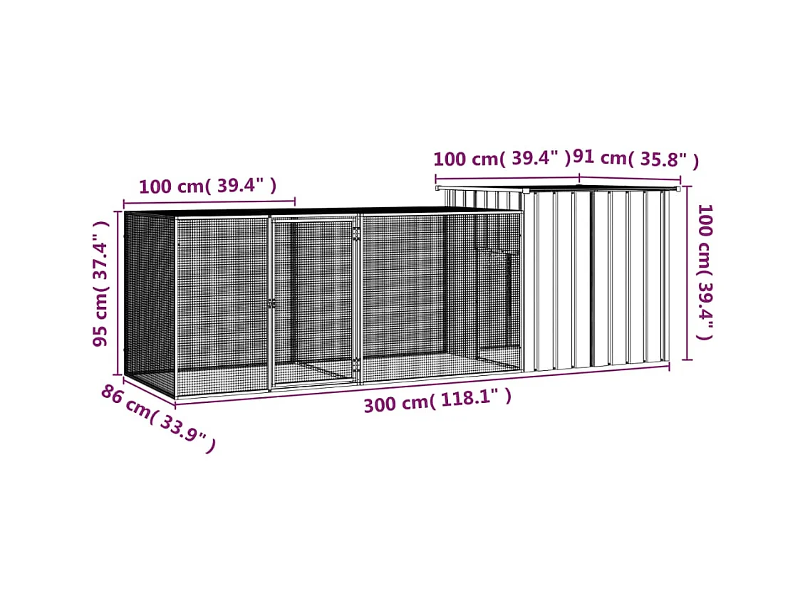 Gaiola para galinhas Cinza 300x91x100 cm Aço galvanizado