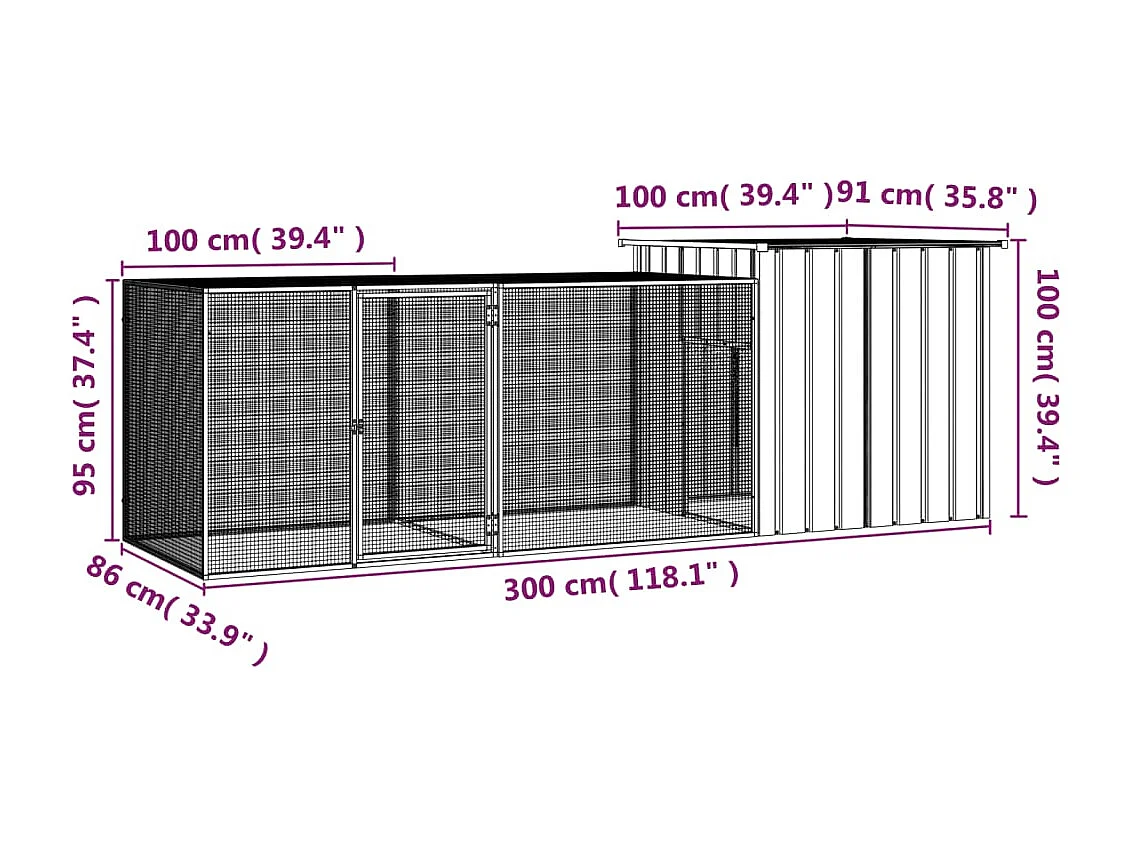 Gabbia per polli Grigia 300x91x100 cm Acciaio zincato