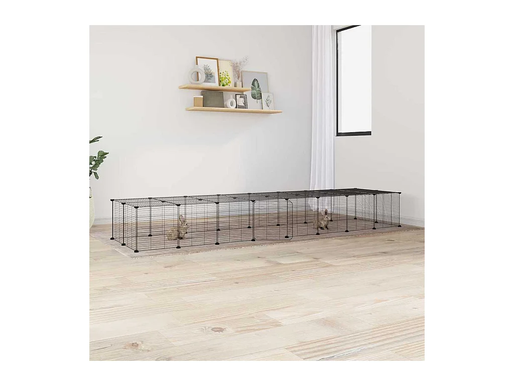 Cage animaux de compagnie à 36 panneaux et porte Noir 35x35 cm