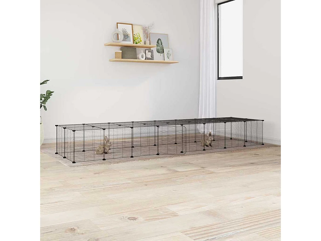 Cage animaux de compagnie à 36 panneaux et porte Noir 35x35 cm