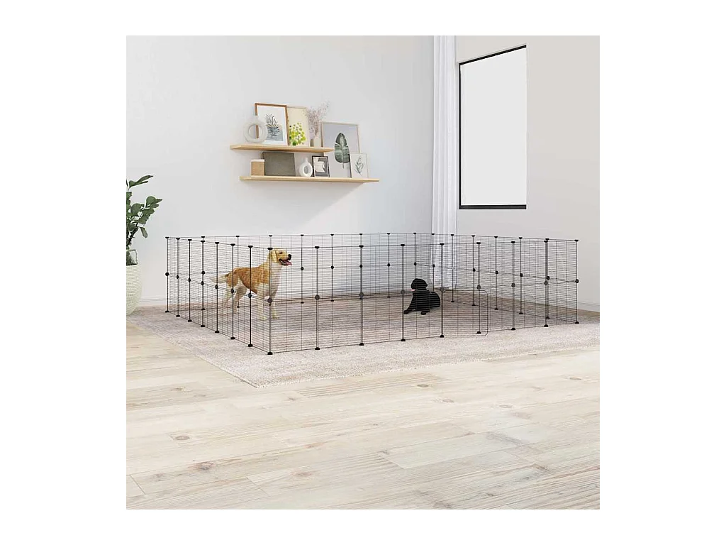 Cage animaux de compagnie à 60 panneaux et porte Noir 35x35 cm