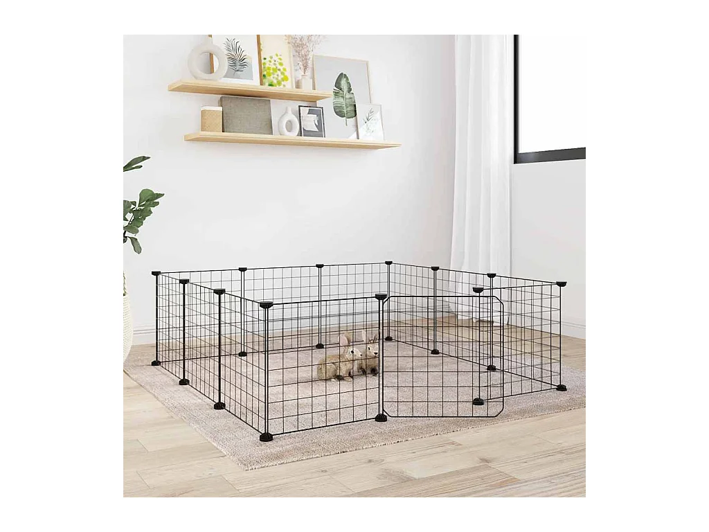 Cage animaux de compagnie à 12 panneaux et porte Noir 35x35 cm