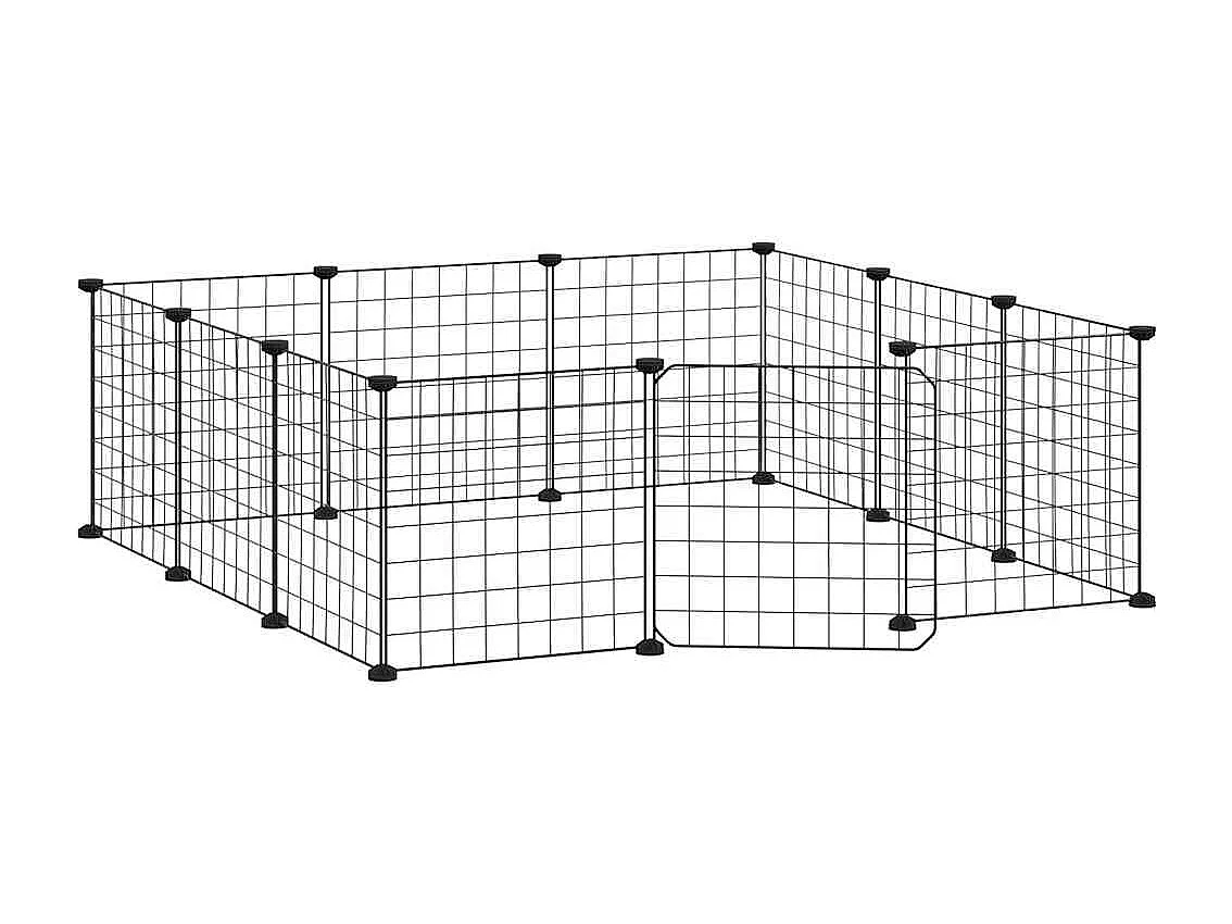 Cage animaux de compagnie à 12 panneaux et porte Noir 35x35 cm