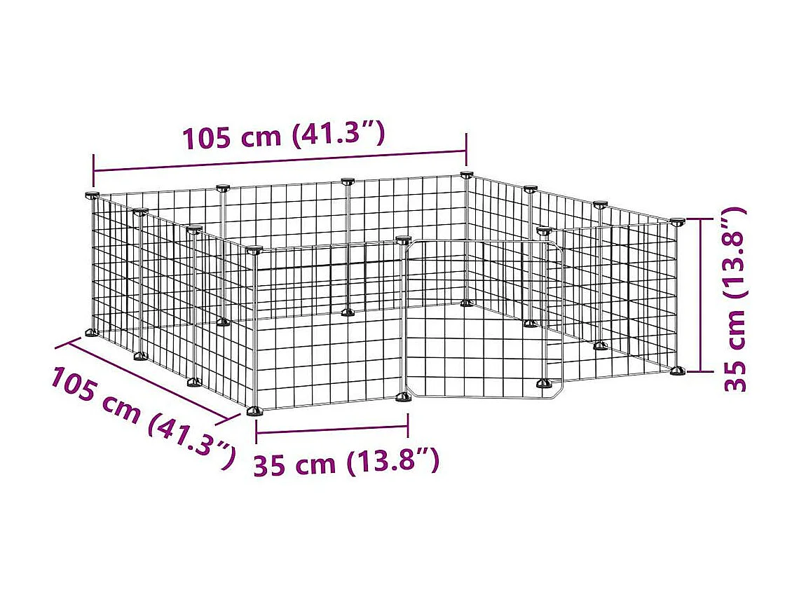 Cage animaux de compagnie à 12 panneaux et porte Noir 35x35 cm