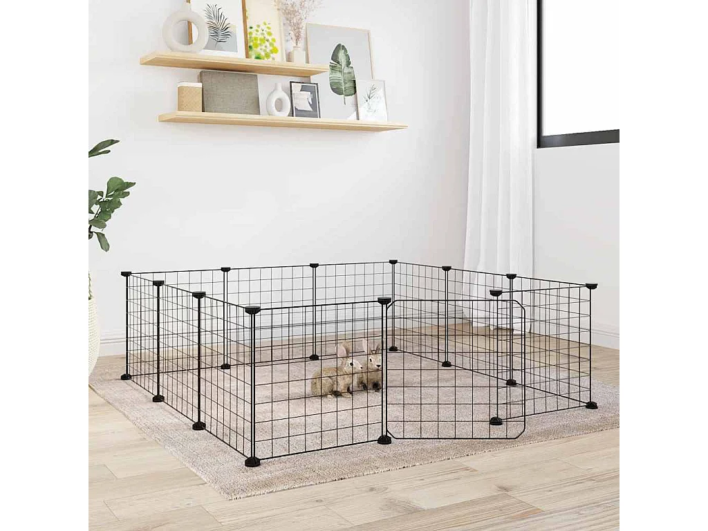 Cage animaux de compagnie à 12 panneaux et porte Noir 35x35 cm