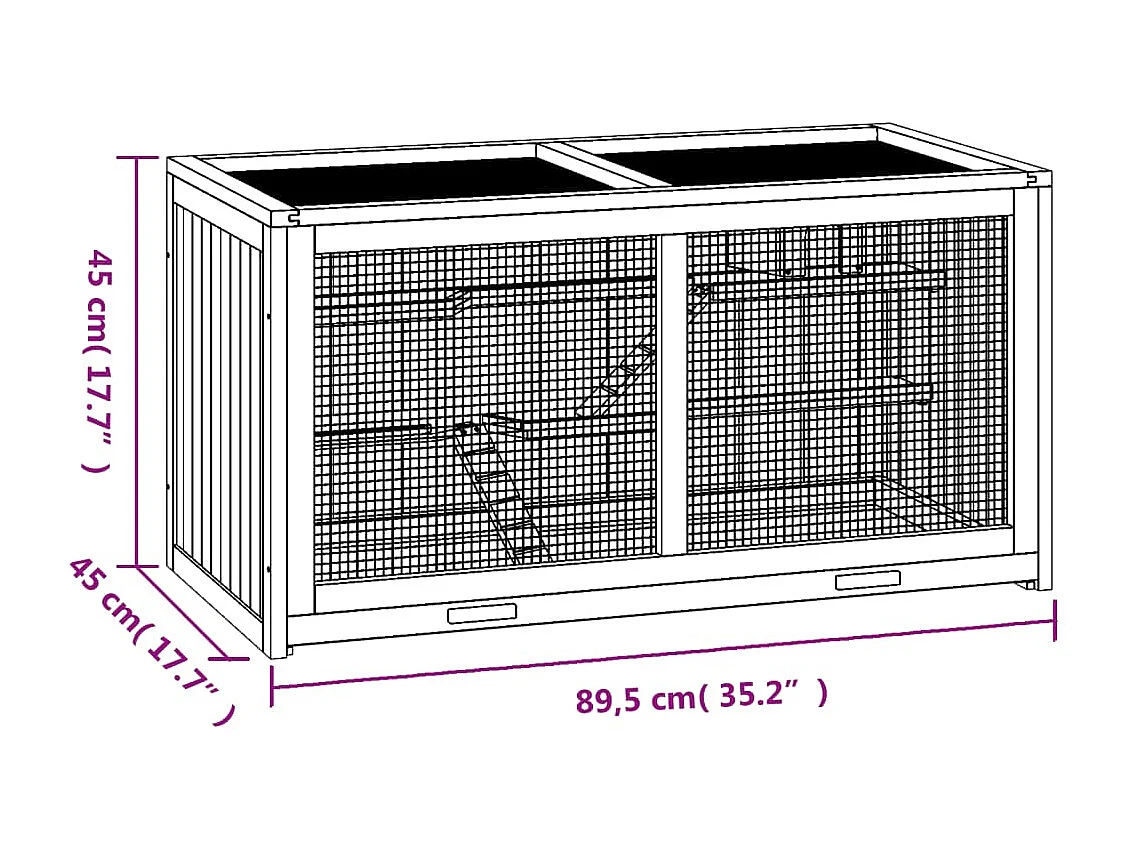 Cage à hamster 89,5x45x45 cm bois massif de sapin