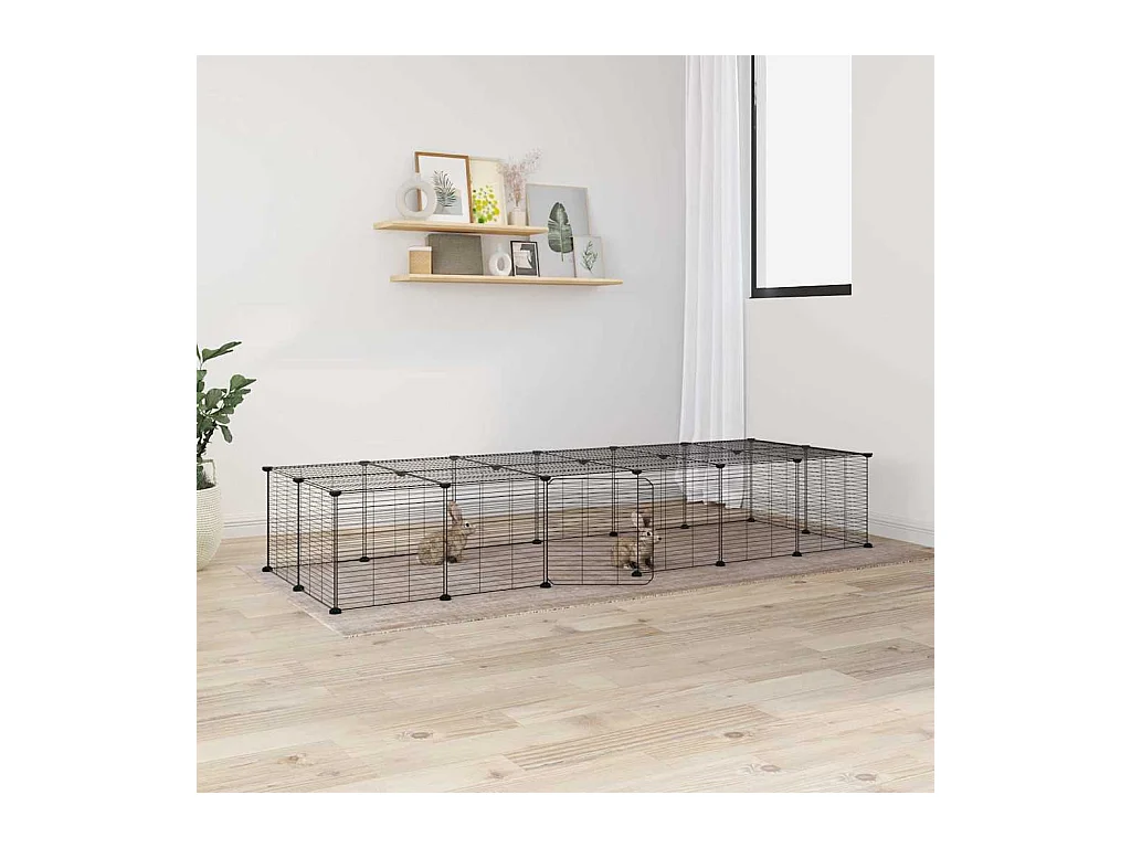 Cage animaux de compagnie à 28 panneaux et porte Noir 35x35 cm