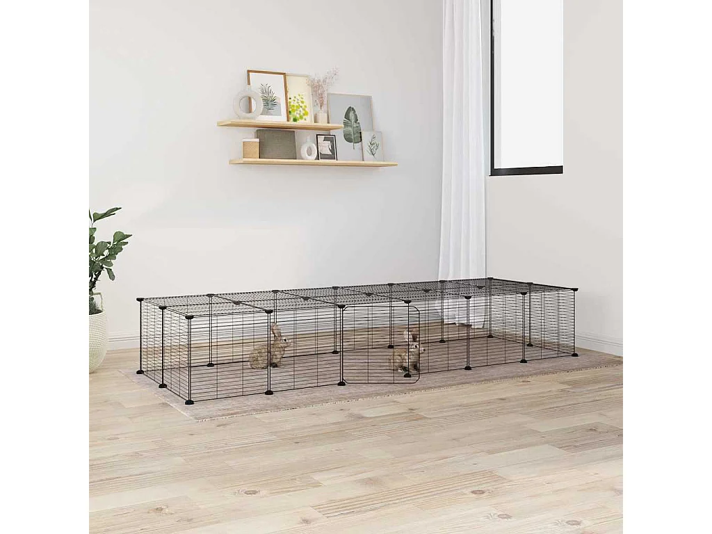 Cage animaux de compagnie à 28 panneaux et porte Noir 35x35 cm