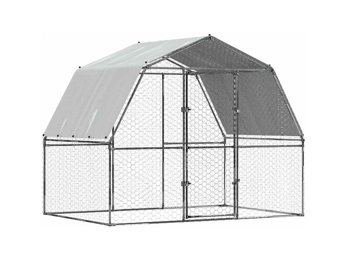 Cage à poules avec toit et porte argenté acier galvanisé