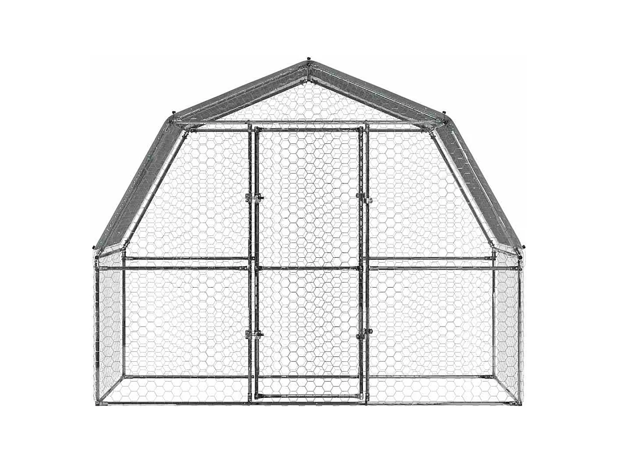 Cage à poules avec toit et porte argenté acier galvanisé