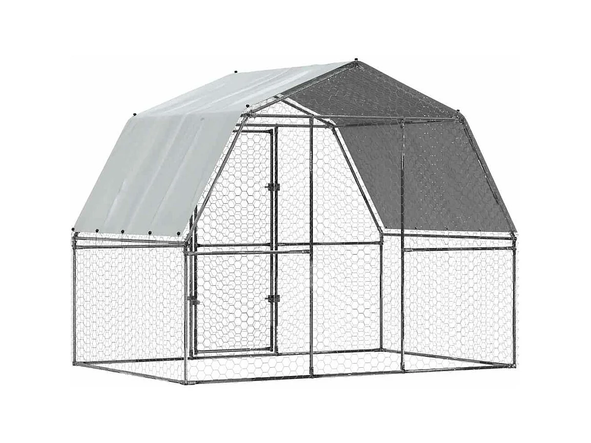 Cage à poules avec toit et porte argenté acier galvanisé