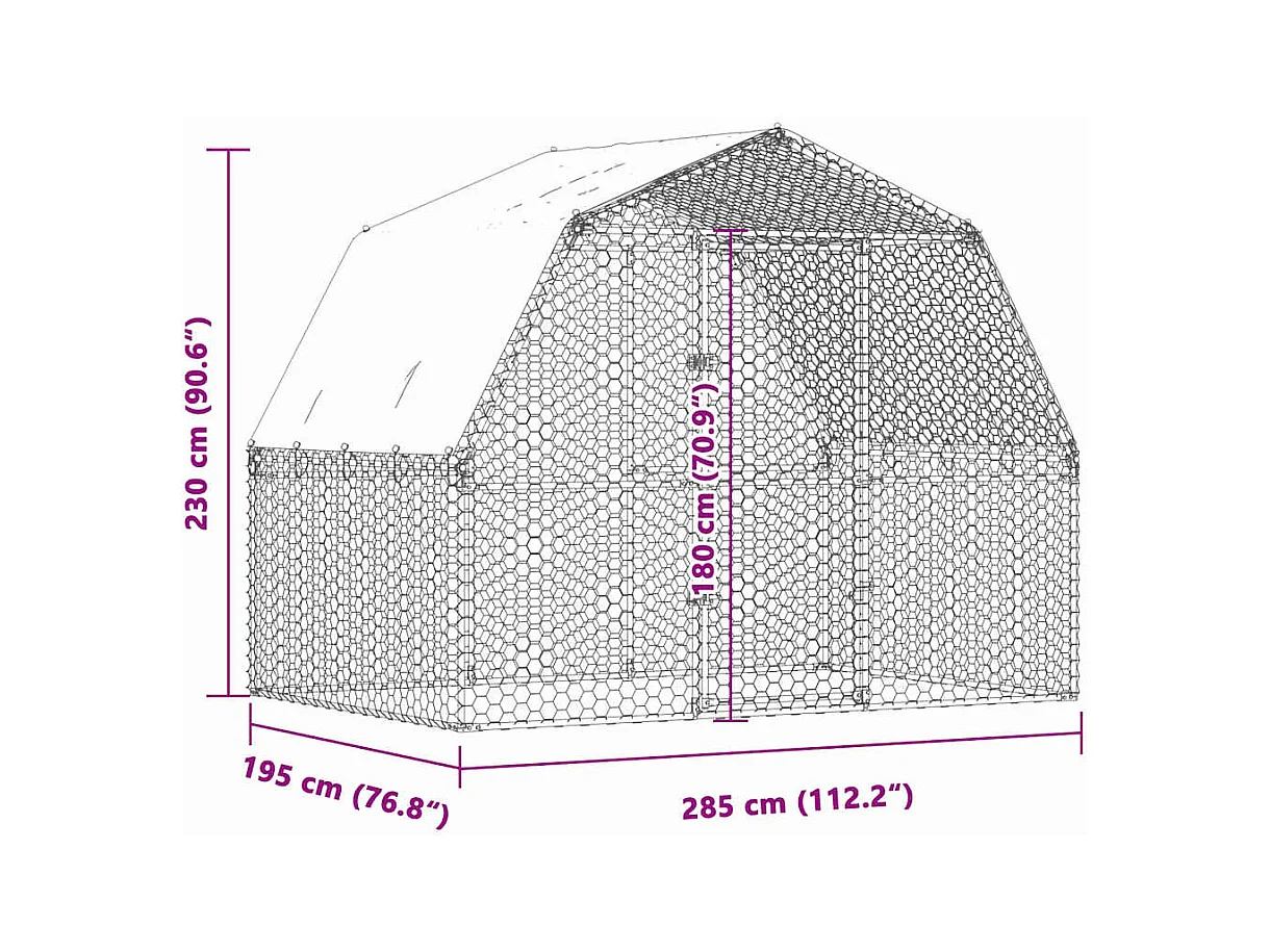 Cage à poules avec toit et porte argenté acier galvanisé