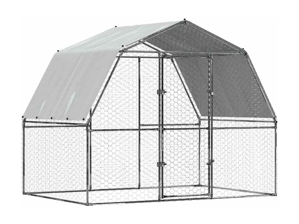 Cage à poules avec toit et porte argenté acier galvanisé