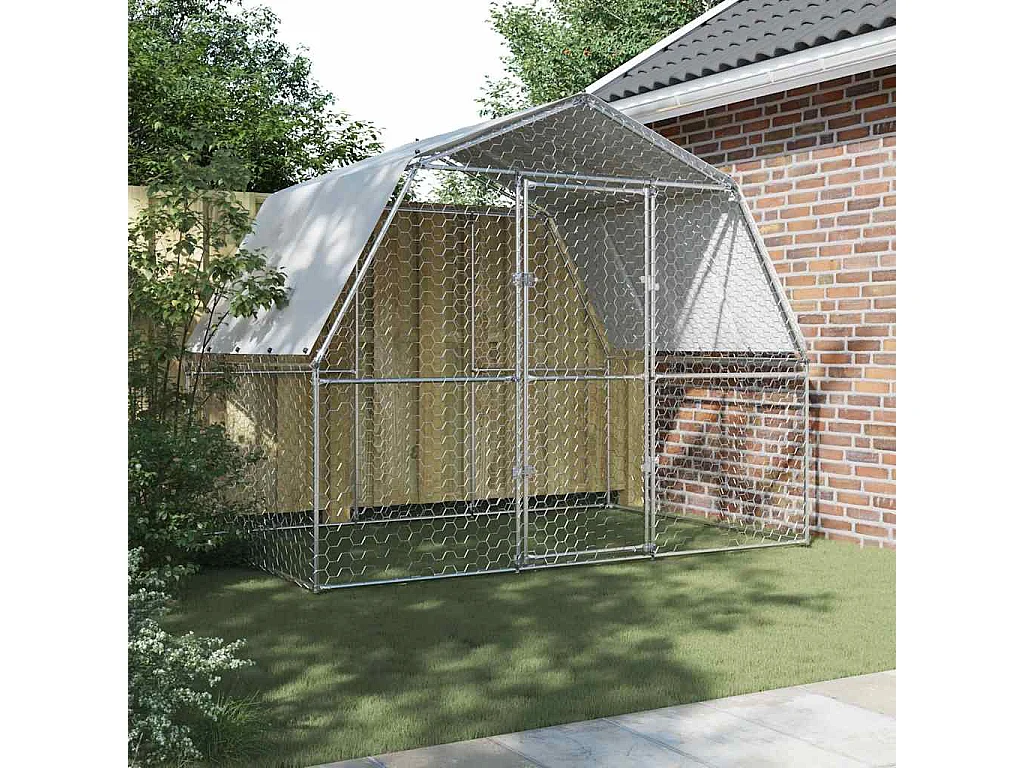 Cage à poules avec toit et porte argenté acier galvanisé