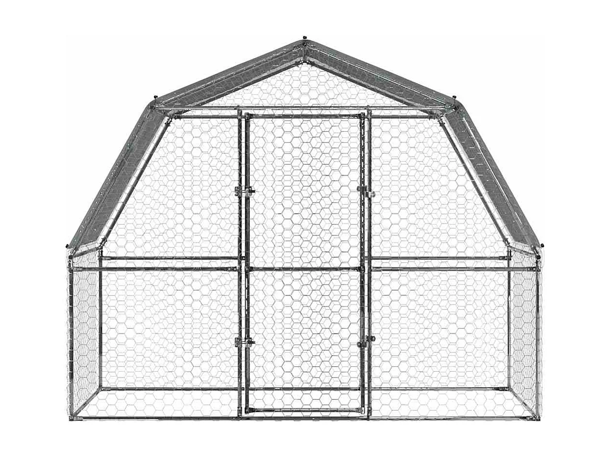 Cage à poules avec toit et porte argenté acier galvanisé