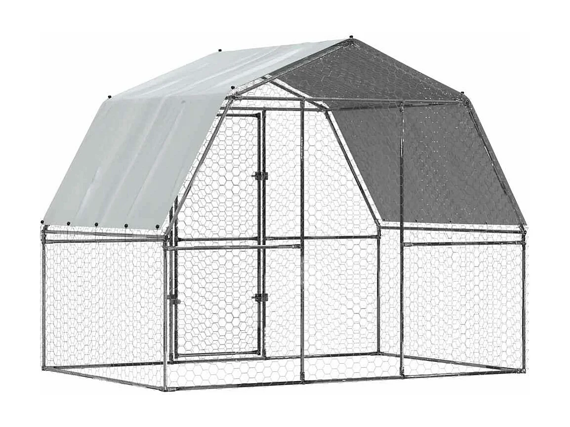 Cage à poules avec toit et porte argenté acier galvanisé