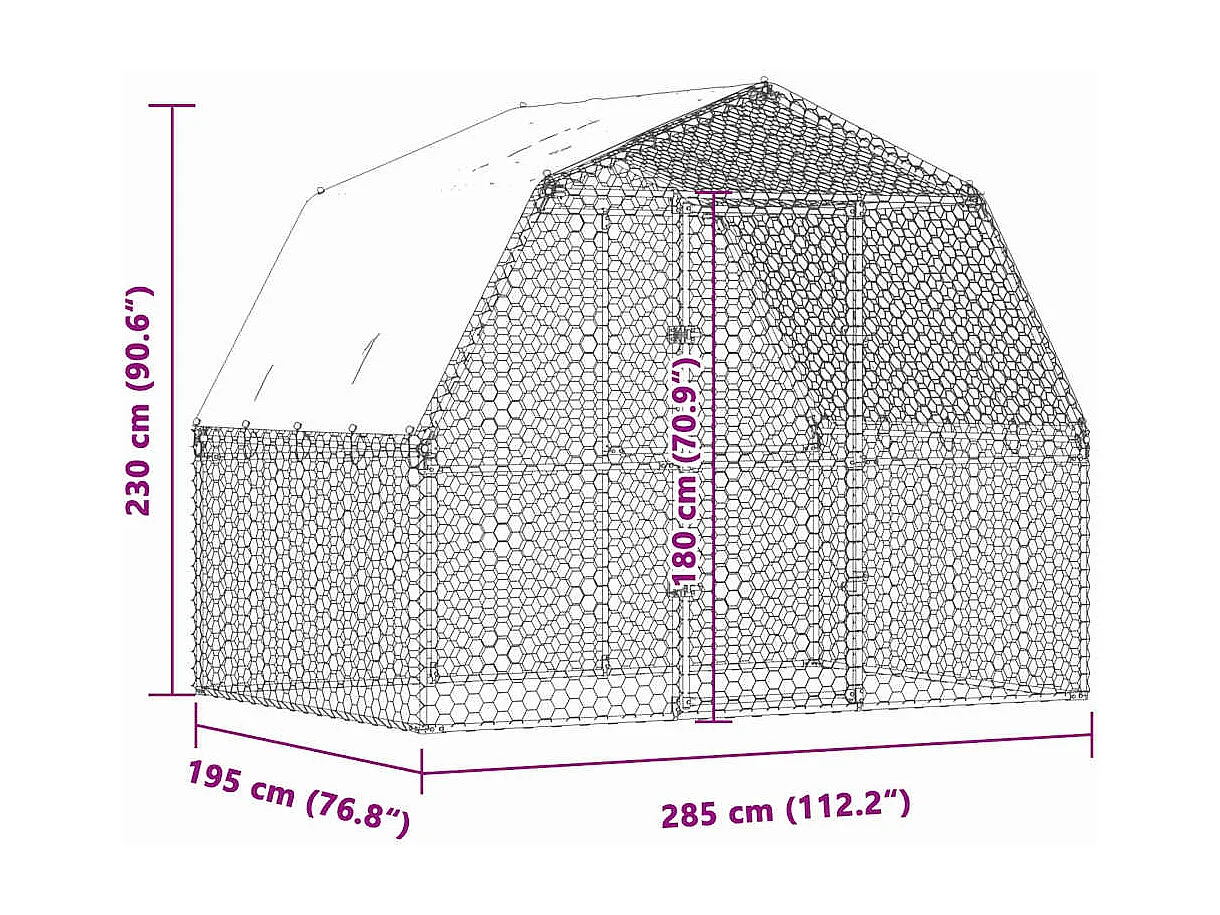 Cage à poules avec toit et porte argenté acier galvanisé