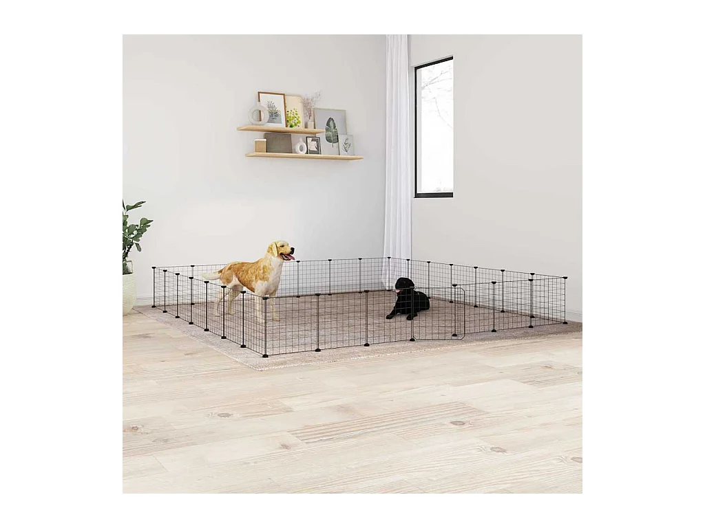 Cage animaux de compagnie à 28 panneaux et porte Noir 35x35 cm