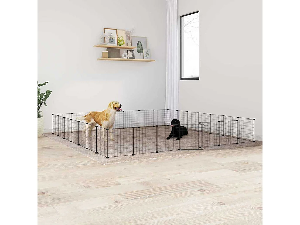 Cage animaux de compagnie à 28 panneaux et porte Noir 35x35 cm
