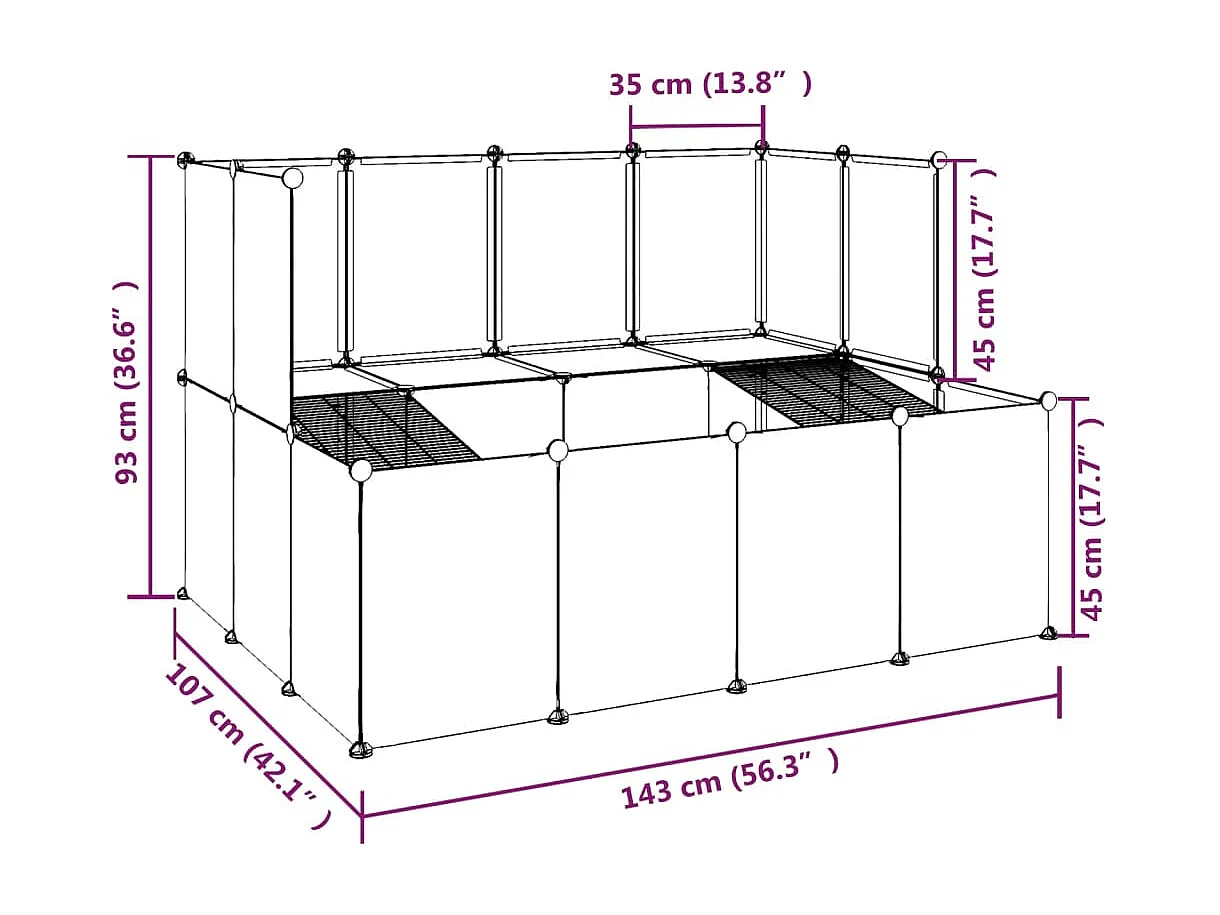 Gabbia per piccoli animali Trasparente 143x107x93 cm PP e Acciaio