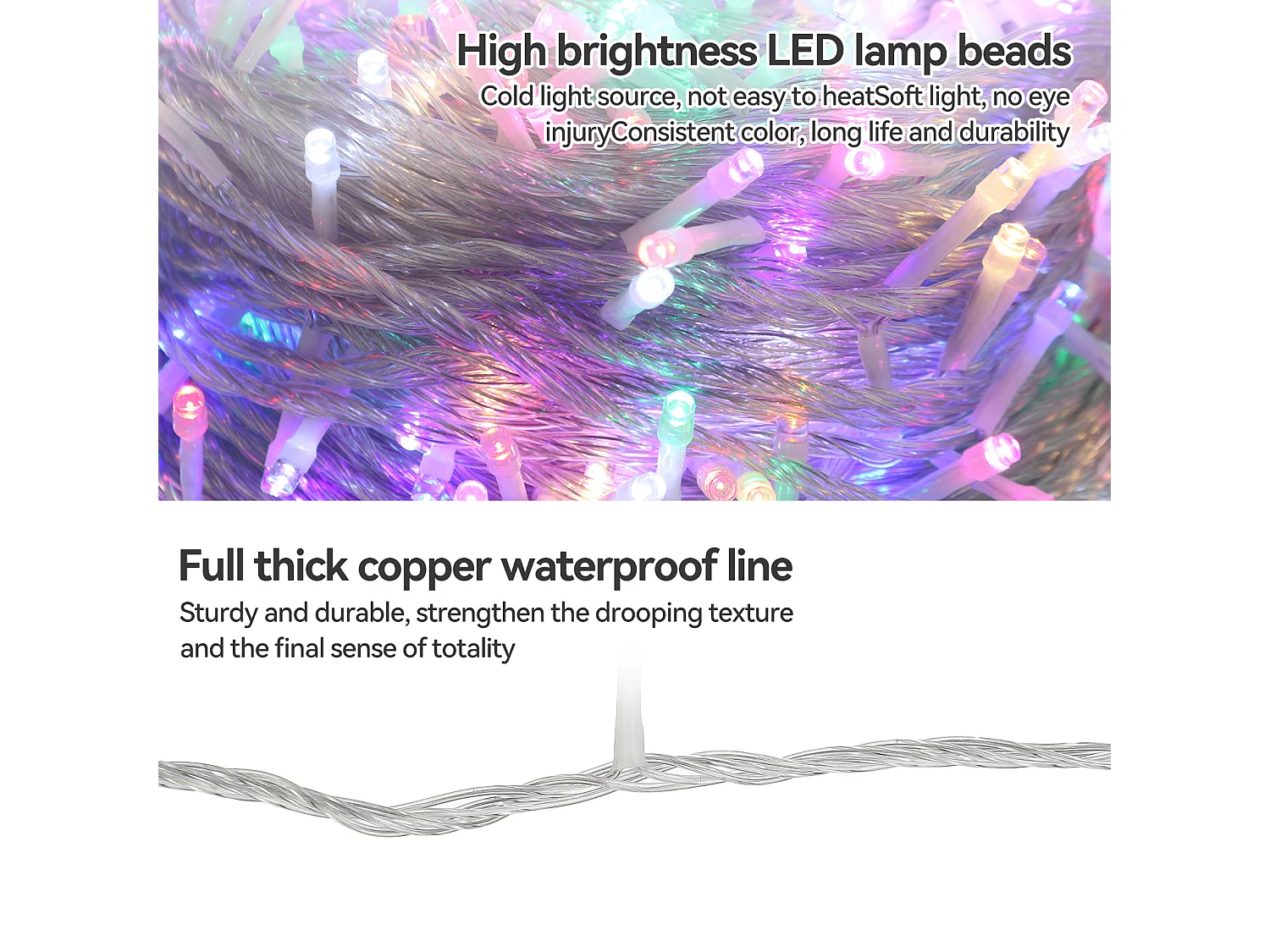 Luzes de Natal multicoloridas de 10M com 600 LEDs, alimentadas por bateria, para festas, Natal, casamento