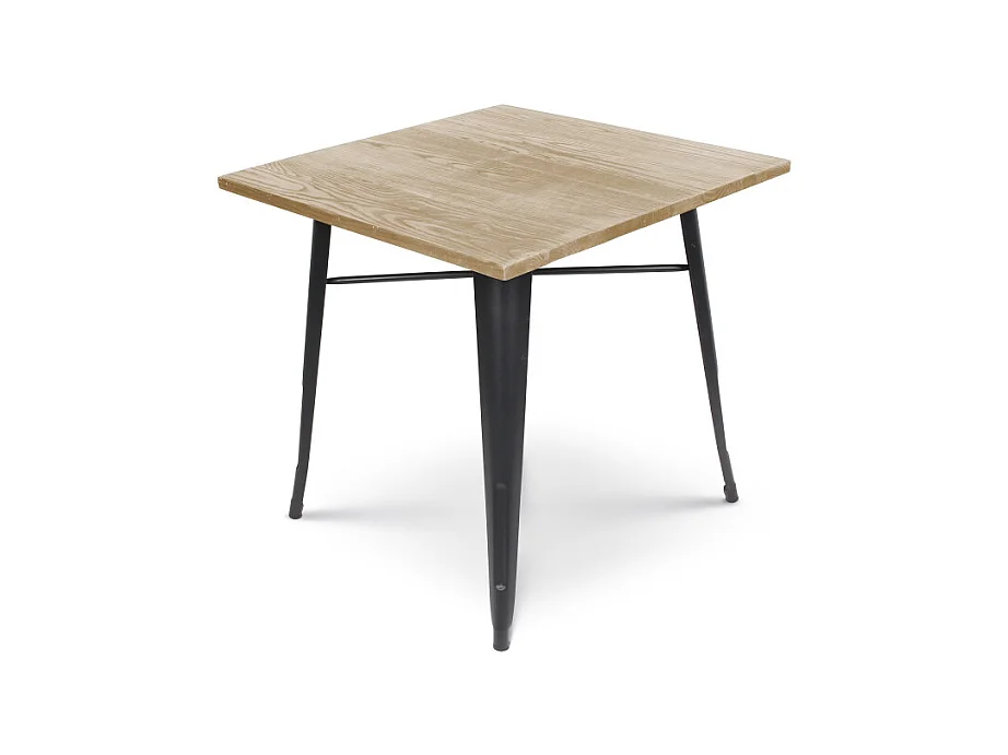 Table style industriel en métal noir mat et bois clair - 60x60cm