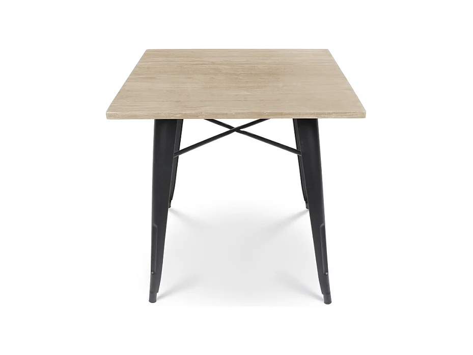 Table style industriel en métal noir mat et bois clair - 60x60cm