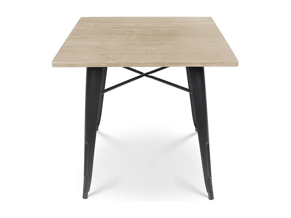 Table style industriel en métal noir mat et bois clair - 60x60cm
