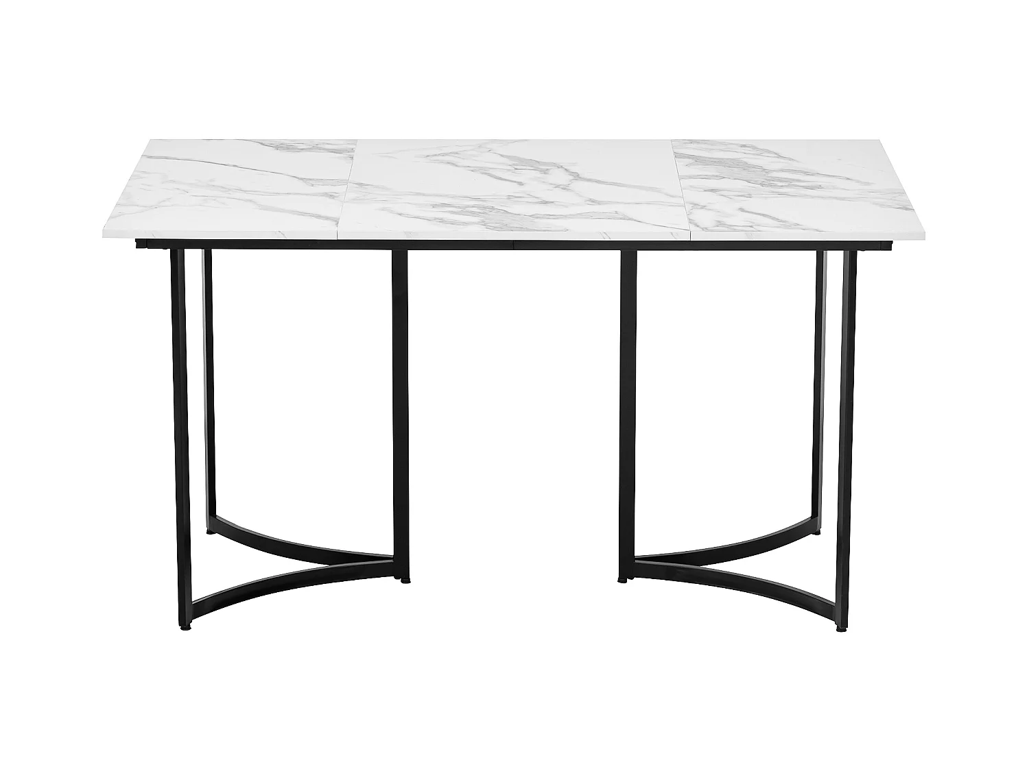 Mesa de comedor para 4 personas - Base de mesa curva negra - Tablero con efecto mármol - Blanco