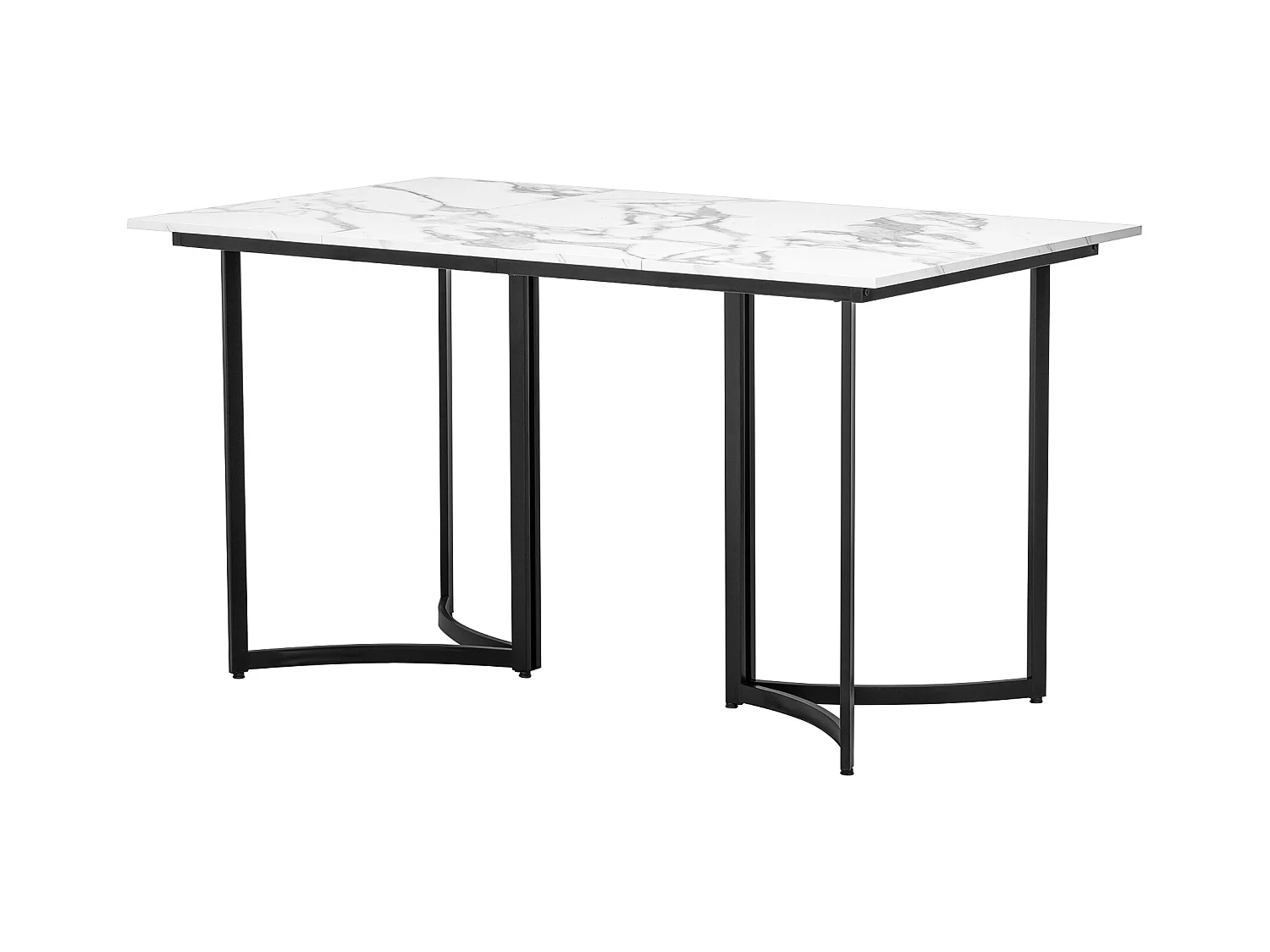 Mesa de comedor para 4 personas - Base de mesa curva negra - Tablero con efecto mármol - Blanco