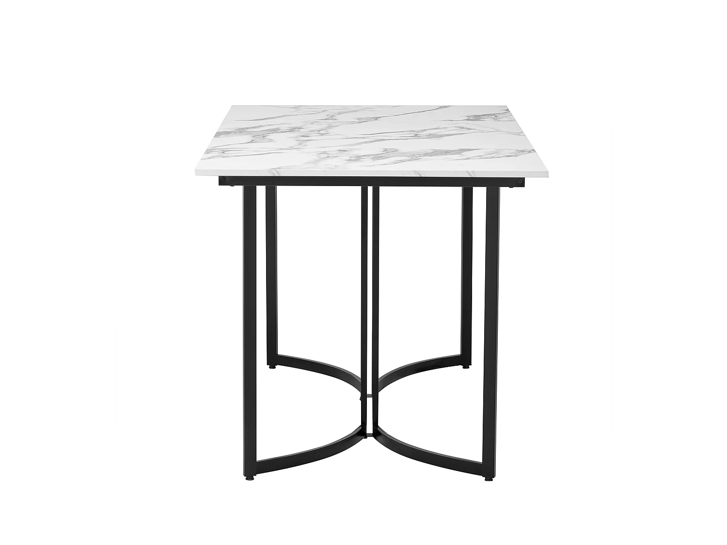 Mesa de comedor para 4 personas - Base de mesa curva negra - Tablero con efecto mármol - Blanco