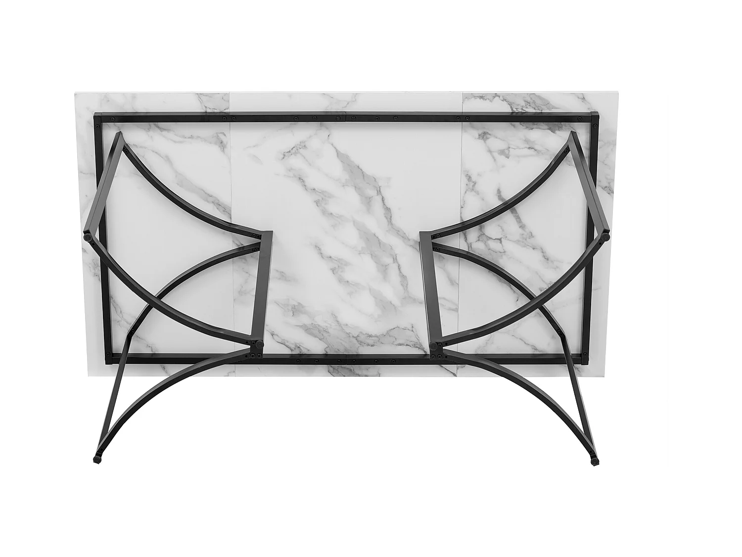 Mesa de comedor para 4 personas - Base de mesa curva negra - Tablero con efecto mármol - Blanco