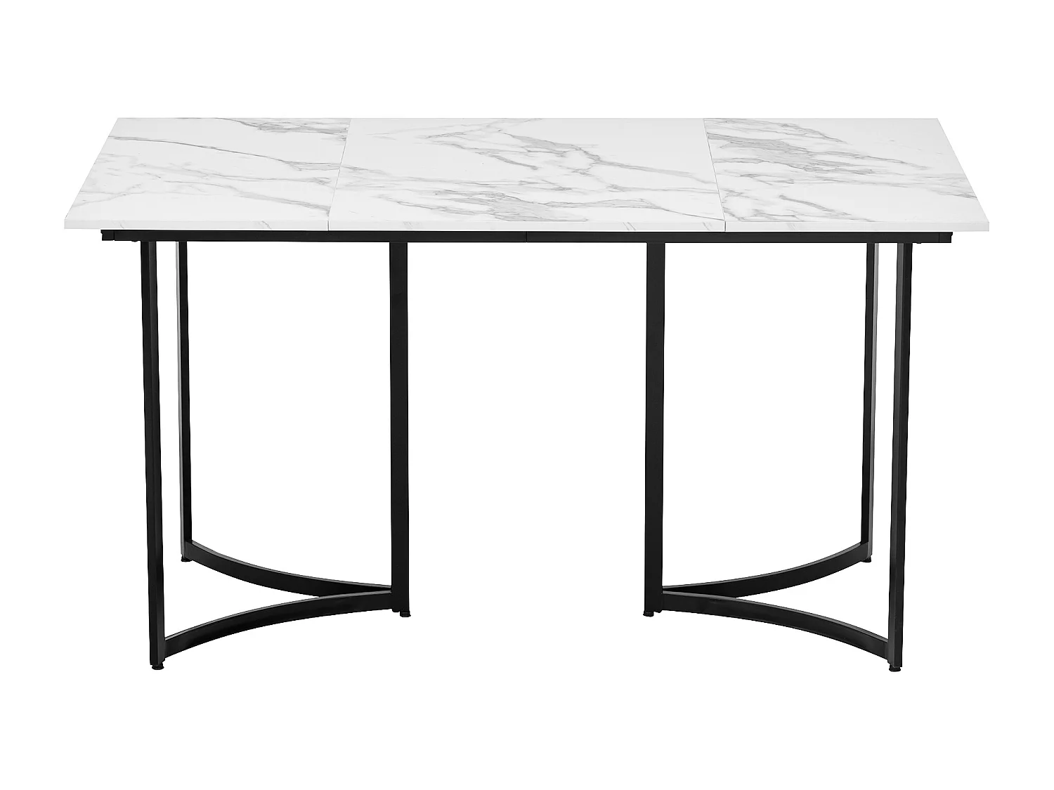 Mesa de jantar para 4 pessoas - Base de mesa curva preta - Tampo com efeito mármore - Bran