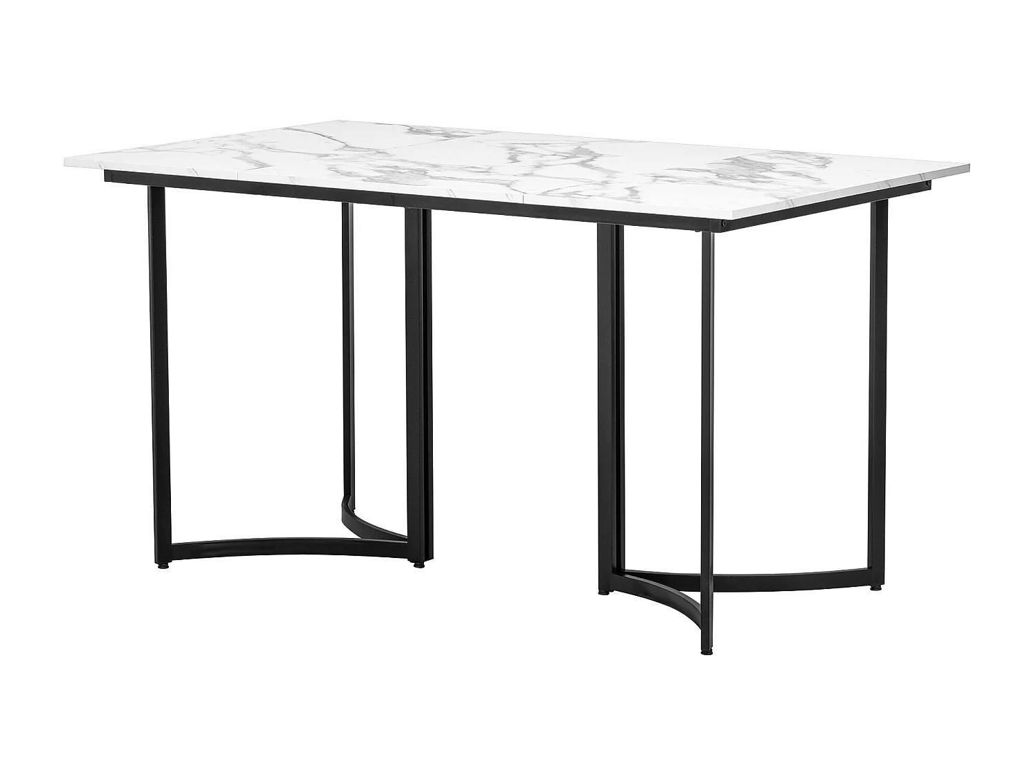 Mesa de jantar para 4 pessoas - Base de mesa curva preta - Tampo com efeito mármore - Bran