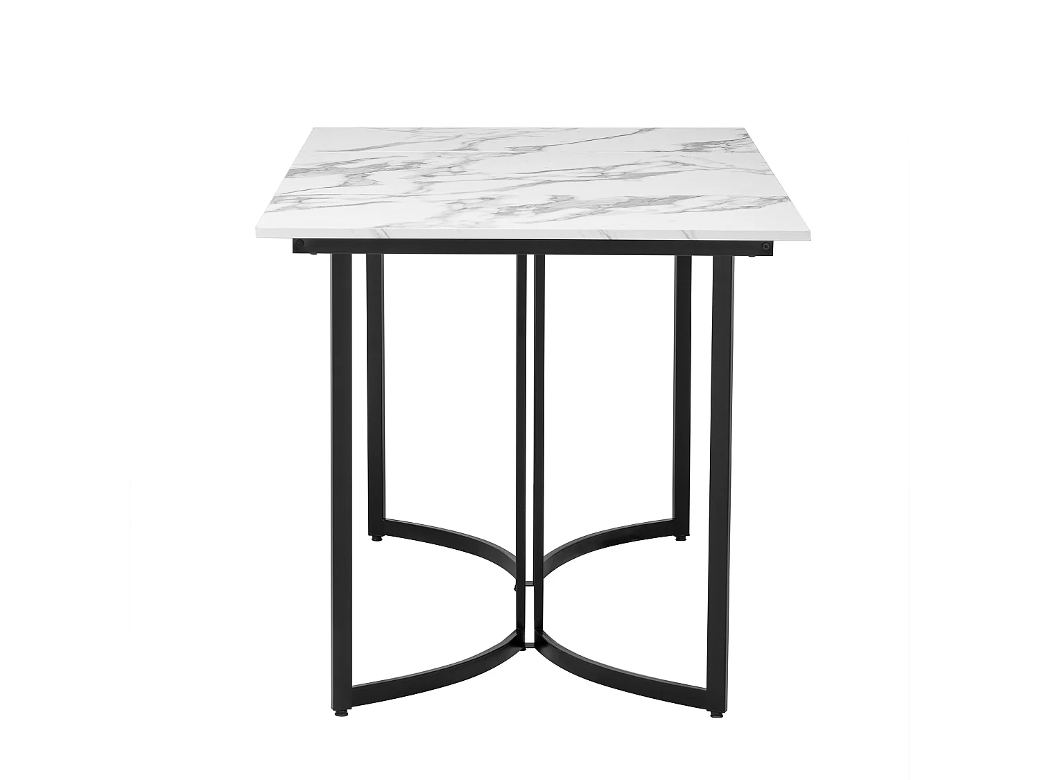 Mesa de jantar para 4 pessoas - Base de mesa curva preta - Tampo com efeito mármore - Bran
